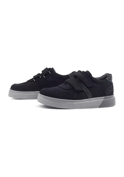 Rakerplus Hakiki Deri Siyah Nubuk Gri Cırtlı Erkek Çocuk Sneaker Siyah