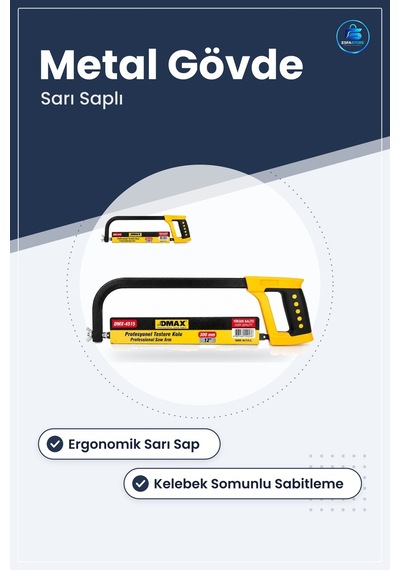 Ağızlı Testere Kolu Sarı Saplı Profesyonel El Aleti Metal Gövdeli