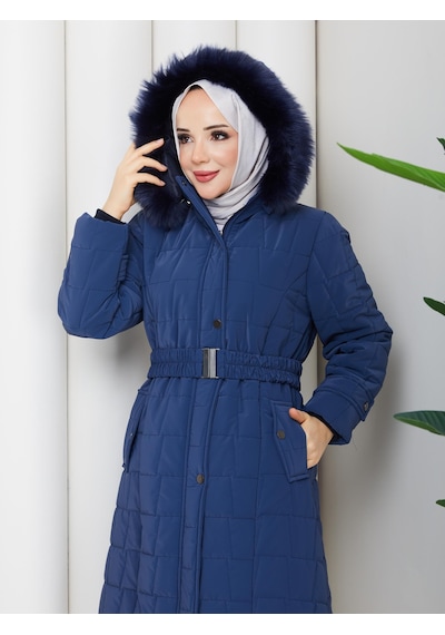 Eslemnur Nova Kumaş Şişme Mont 100cm Mavi