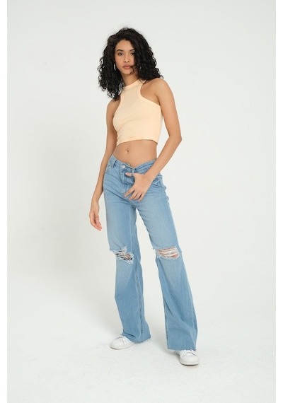 Hiccup Halter Boyunlu Fitilli Temel Crop Top Soluk Turuncu