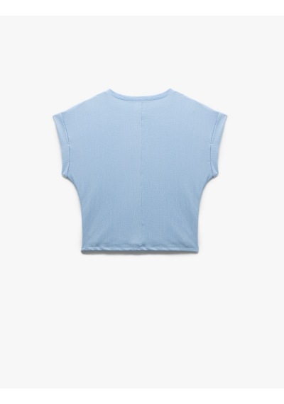 Koton Bürümcük Kumaş Drape Detaylı Kap Kol Bisiklet Yaka Tişört Mavi 5sak50369ek Mavi