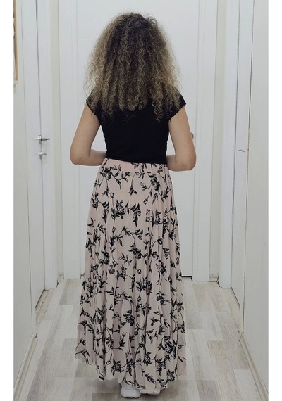 Lodmela Bel Lastikli Flok Baskılı Kloş Şifon Etek 6003-siyah/pudra Siyah/pudra Siyah - Pudra Lodmela Bel Lastikli Flok Baskılı Kloş Şifon Etek 6003-siyah/pudra Siyah/pudra Siyah - Pudra