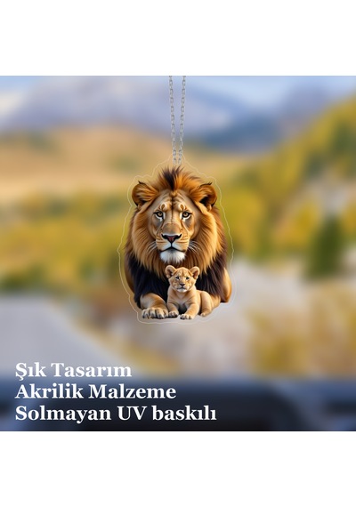 Araba Ayna Süsü, Araba Süsü, Çanta Aksesuarı - Aslan - Pleksi Malzeme, Uv Baskılı - 007 8x6 Cm