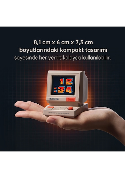 Divoom Minitoo Bluetooth Hoparlör, Kablosuz, Piksel Ekranlı Retro Taşınabilir Ses Bombası, Beyaz