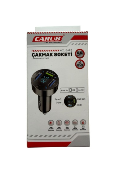 Araç İçi Dijital Çakmak Sarj Soketi Hızlı Sarj 66w 4 İn 1 Usb + Type C 5901848