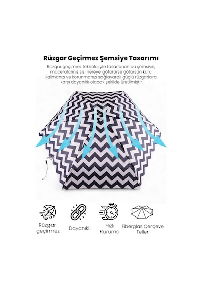 Biggdesign Moods Up Siyah Beyaz Zikzaklı Manuel Mini Şemsiye - Rüzgara Dayanıklı, Hafif, Renkli Tasarım Çok Renkli