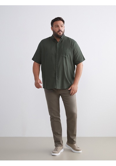 Lcwaıkıkı Classic Haki Regular Fit Kısa Kollu Armürlü Erkek Gömlek