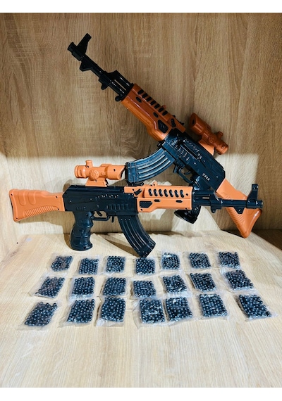 Boncuklu Oyuncak Tüfek 55 Cm 2 Adet Ak47+21 Paket Plastik Boncuk