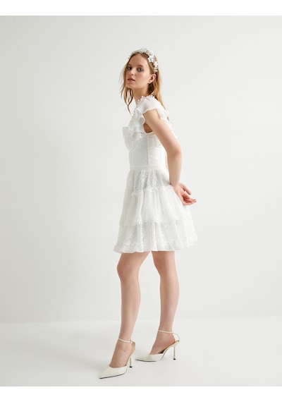 Koton Mini Dantelli Elbise Bridal Kısa Tül Kol Kalp Yaka Astarlı Kırık Beyaz 4sak80021fw Ekru Koton Mini Dantelli Elbise Bridal Kısa Tül Kol Kalp Yaka Astarlı Kırık Beyaz 4sak80021fw Ekru