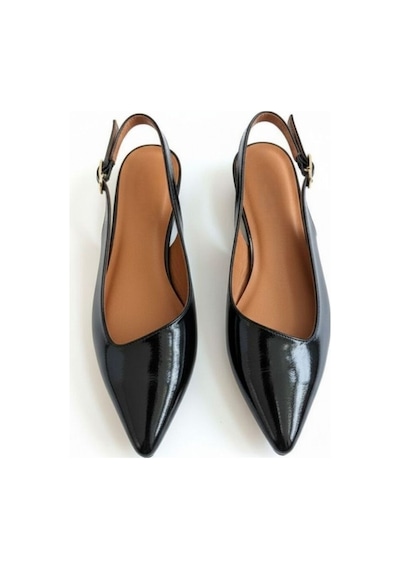 Ne&ve Shoes Siyah Rugan Sivri Burun Tokalı Kadın Babet