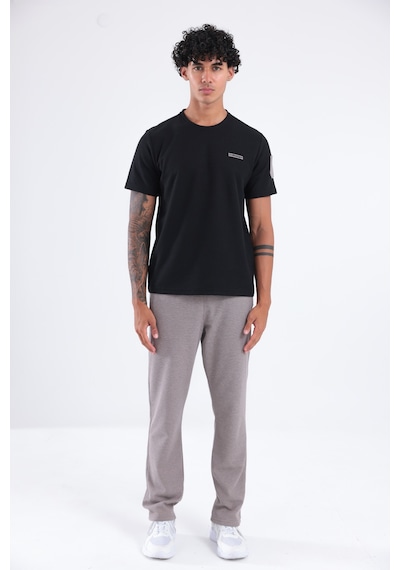 Rowinger Waffle Örgü Dokulu Göğüs Logolu Kolda Mini Cep Detaylı Bisiklet Yaka Erkek Spor T-shirt Siyah