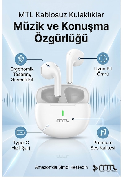 Tws Kablosuz Bluetooth Kulaklık Şık Ve Hafif Tasarım Yüksek Ses Kalitesi Hassas Dokunmatik Kontrol