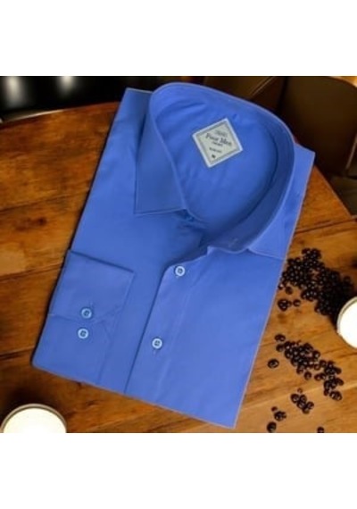 Linen Keten Slim Fit  Cotton Uzun Kollu Terletmeyen Mavi Gömlek Mavi