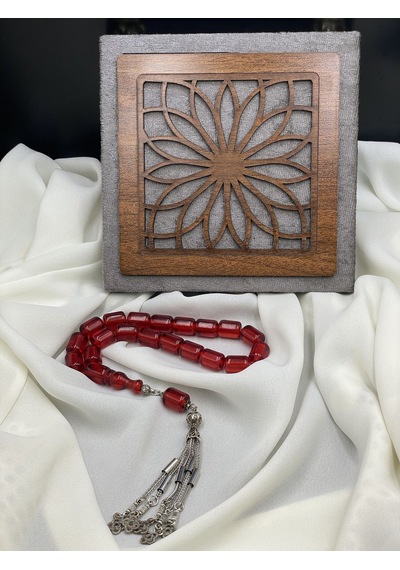 Efe Boy Alpaka Çoklu Püsküllü Çubuk Kesim Kırmızı Ateş Kehribar Tesbih 11x14 Mm