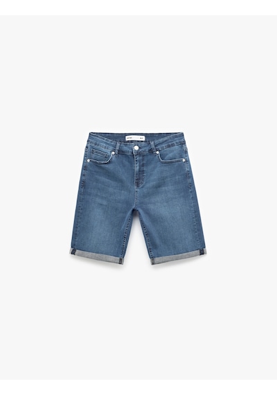 Koton Normal Bel Cep Detaylı Pamuklu Slim Fit Jean Şort Koyu İndigo 5sam40158nd İndigo