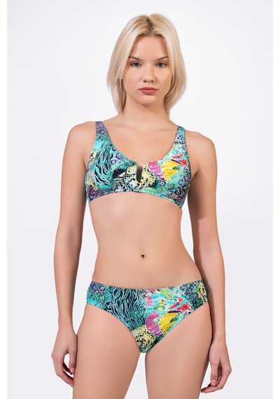 Endeep Kadın U Detaylı Desenli Toparlayıcı Bikini Takımı Mavi