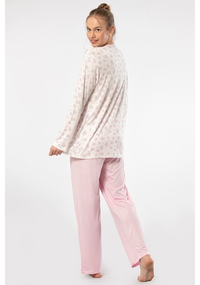 Türen Empirme Patlı Battal Uzun Kollu Pijama Takım 3366/pembe 001