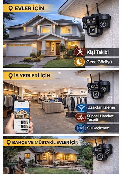 O-kam Ok202 Wifi 12mp 4 Lens Gece Görüş Sesli Lens Akıllı Güvenlik Kamerası