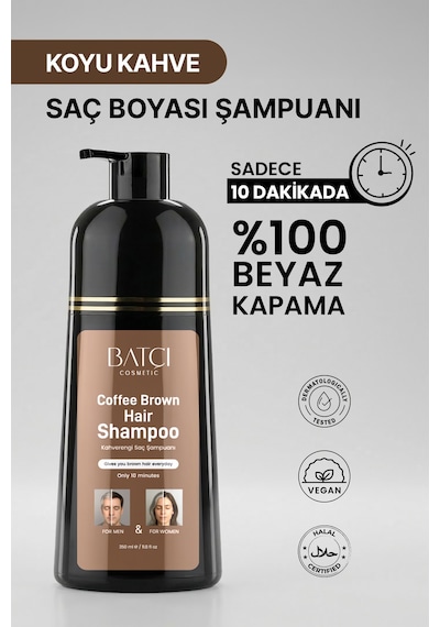 Batçı Beyaz Saçlar İçin Koyu Kahve Anında Etkili Saç Boyası Şampuan 350 ML
