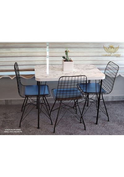 By Hakan Aşkın Siyah Metal Ayaklı 60x90 Cm Kalınlıklı Tek Masa White Marble Mutfak - Balkon - Çalışma Masası