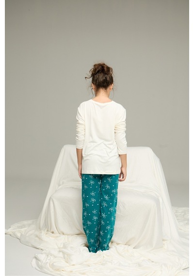 Siyah İnci Pamuklu Bisiklet Yaka Örme Pijama Takım25241159 Ekru