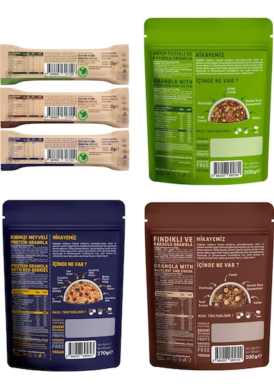 Granola 3'lü Mix Paket + Granola Bar Protein Kaynağı 23 G Karma Kutu 3 X 4 Adet