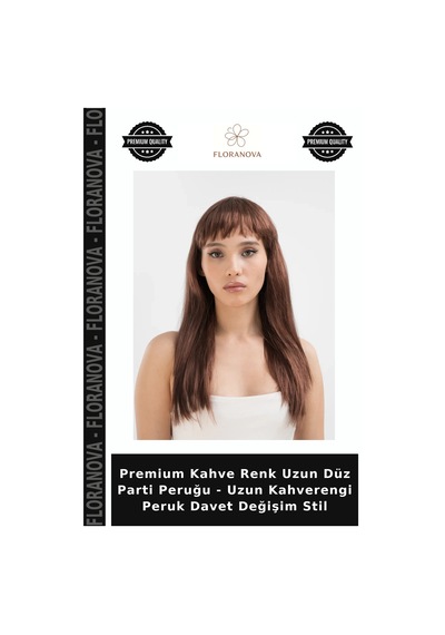 Premium Kahve Renk Uzun Düz Parti Peruğu - Uzun Kahverengi Peruk Davet Değişim Stil