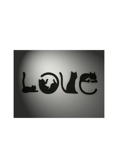 "love" Yazılı Kedi Figürlü Dekoratif Duvar Süsü