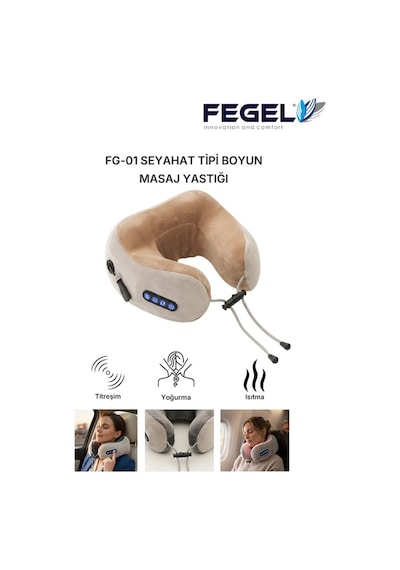 FG-01 6D Çift Yönlü Isıtmalı Şarjlı Masajlı Boyun Yastığı - Bej