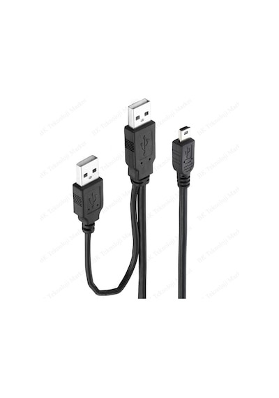 Taşınabilir Diskler Için Usb Y Kablosu 2 Usb - Mini Usb 5-Pin