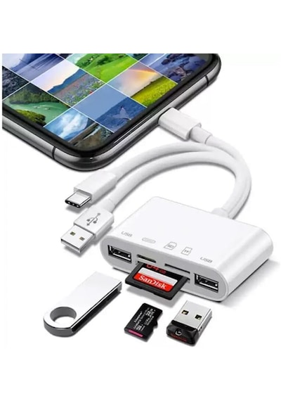 Type-c Usb Lightning Otg Apple iPhone  Uyumlu  Tf Sd Micro Kart Okuyucu Card Çevirici Dönüştürücü Adaptör
