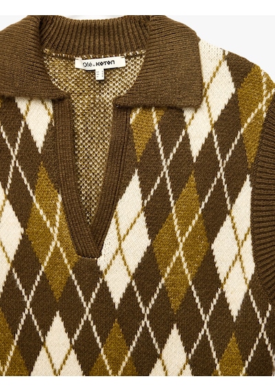 Koton Polo Yaka Kolsuz Triko Baklava Desenli Süveter Yeşil Desenli 7wal20005ıt