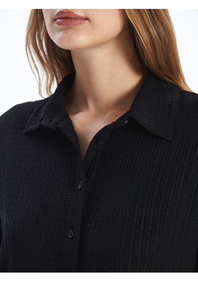 Lcwaıkıkı Classic Siyah Dokulu Oversize Kadın Gömlek Tunik