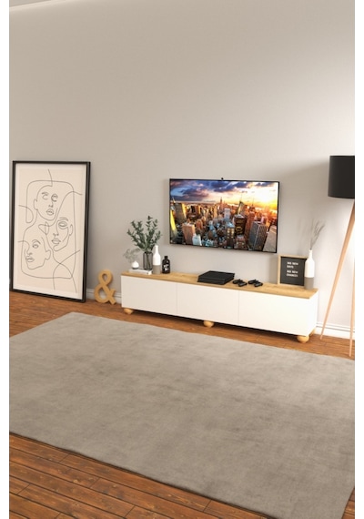 B3 Concept Nort Serisi Beyaz & Safir Meşe 3 Kapaklı Tv Ünitesi