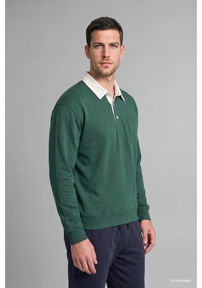 Defacto %100 Pamuk Relaxed Fit Kontrast Polo Yaka Cepli İnce Sweatshirt I3625ax26augn149 Yeşil-gn149
