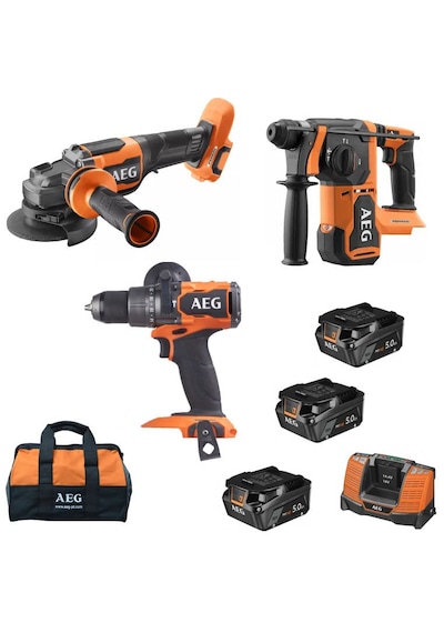 Aeg JP18AA3-503B 18V Akülü Kırıcı Delici + Taşlama + Vidalama Makinesi Seti