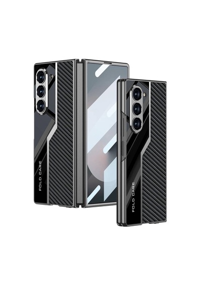 Galaxy Uyumlu Z Fold 6 Kılıf Ultra İnce Kamera Korumalı Pc + Karbon Fiber Tasarımlı Arka Yüzey Redclick Kıpta Poligan Kapak
