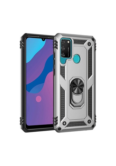 Huawei Y6p Kılıf Sofya Yüzüklü Silikon Kapak - Gümüş Çokrenkli