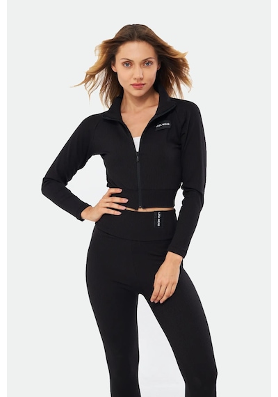 Lesa Wear İçi Polarlı Yumuşacık Şardonlu Kaşkorse Crop Likralı Hırka Siyah