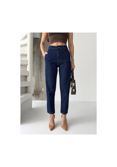 Kene Jeans Kadın Lacivert Ön Pensli Mom Jeans Lacivert
