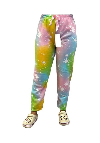 Mihra Kadın Desenli Yumuşak Polar Kışlık Pijama Eşofman Tek Alt Beyaz-renkli
