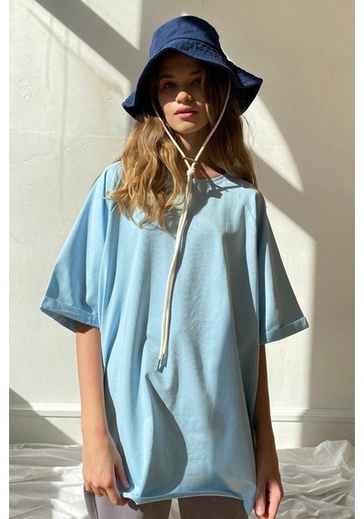 Mavi Oversize Basic Kadın Tişört Mavi