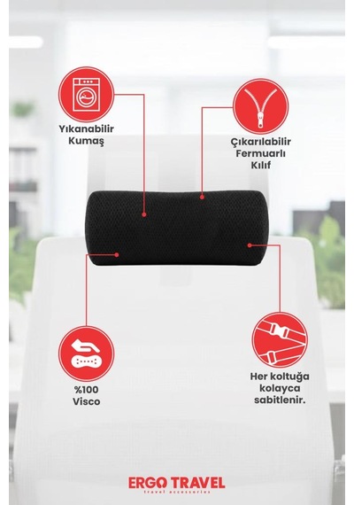 Carfort Küçük Visco Araç Boyun Yastığı Ortopedik Oto Koltuk Boyun Desteği Siyah - Ergo Travel