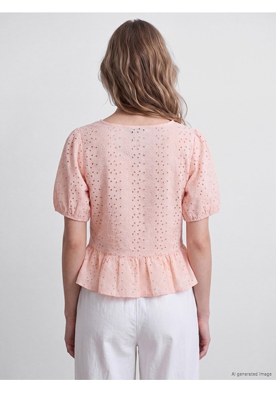 Lcw Vision Pembe Brode Bağlamalı Peplum Bluz