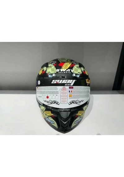 Sway Sw 820 Ugly Fulla Face Gümüş Vizör Motosiklet Kaskı Sarı - Kırmızı