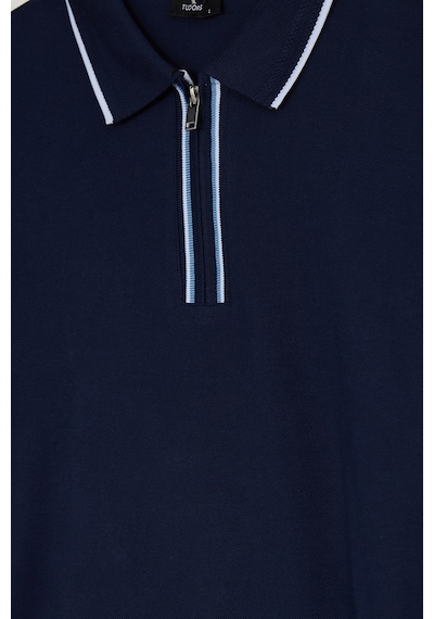 Tudors Erkek Slim Fit Dar Kesim %100 Pamuk Uzun Kollu Fermuarlı Lacivert Polo Yaka Tişört-52789