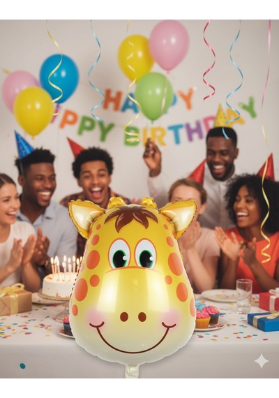 8 İnç Safari Zürafa Folyo Balon - Doğum Günü Parti Dekorasyon Balonu Çok Renkli