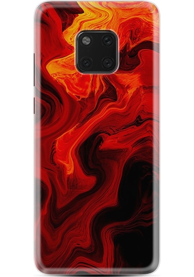 Huawei Mate 20 Pro Kılıf Silikon Red Orange Zigzag 1695