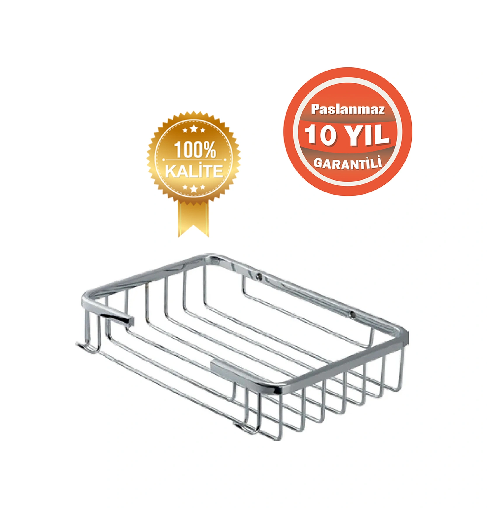 Çelik Banyo Paslanmaz Pirinç Tekli Taci 22x15 Cm Şampuanlık Banyo Rafı Krom