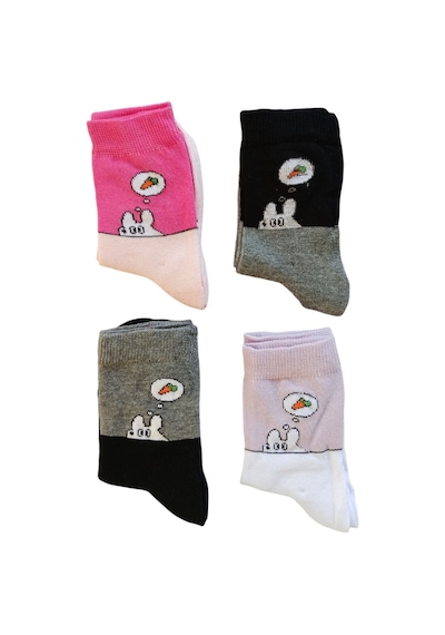 Butik Kız Çocuk 4 Adet Tavşan Figürlü Soket Çorap 5-6,7-8,11-12 Yaş